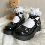Kingad Lolita kingad Naiste kontsad platvorm mary janes Star Pandlaga rihm Mary Janes Naiste ristseotud T&uuml;drukute Rivet Vabaaja kawaii kingad 40 beež