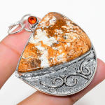 Natural Wild Horse, Garnet Gemstone 925 Sterling Silver Pendant 2.36 j2c10