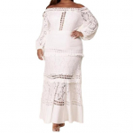 Lady alusseelikud suures suuruses peokleit pitsist lapiline paadikaelusega volangidega pikk kleit banketi jaoks L valge