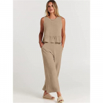 IHUASU Naiste suvine varrukateta plisseeritud vest, lai jalg &uuml;heksa punktiga p&uuml;kstega vabaaja &uuml;likond S must