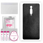 apgo Protective Skin Sticker for the back compatible with Xiaomi Mi 9T, Wrap Film, Foil, Vinyl - Pattern Black Leather