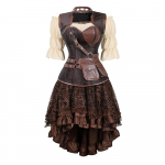 Steampunk korsettkleit naiste piraatkost&uuml;&uuml;m Halloweeni keskaegne pluus gooti kunstnahast korsettkleit rihmadega pruun L