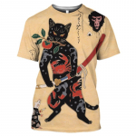 Retro T-s&auml;rk Meeste Naiste Samurai Kassi Tattoo S&auml;rk Meestele 3D Prindiga Lahe klassikaline Kunstis&auml;rk Suveks &Uuml;markraega T-s&auml;rgid S