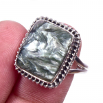 Looduslik Serafiini Kivi K&auml;sit&ouml;&ouml; 925 Prooviga Sterling H&otilde;bedast S&otilde;rmus Suurus 9 n0B91