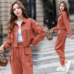 2 TK Streetwear dressipluus Cargo Coat vabaaja p&uuml;ksid 2-osalised komplektid naiste komplektid kevade ja s&uuml;gise Korea moodne Y2k &uuml;likond suures suuruses XL oranž