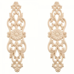 2 tk puidust nikerdatud onlayd, v&auml;rvimata dekoratiivsed aplikatsioonid, pika m&ouml;&ouml;bli nikerduskleebised kapipeegli kummuti seinakapi kapi voodi m&ouml;&ouml;bli jaoks 32x8cm/12.6 "x3.15" beež