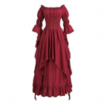 Halloweeni kleit Vintage renessanss keskaegne viktoriaanlik piraadikleit ballikleit avatud &otilde;laga kellukakujuliste varrukatega volangidega L punane