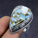Copper Larimar Gemstone 925 Sterling Silver gift Jewelry Ring Size 8 C3C76