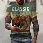 Mootorrataste meeste T-s&auml;rk 3D Prindiga L&uuml;hikeste varrukatega Vintage Classics T-s&auml;rk Meeste Street Ride Biker Tops Riietus Suurem&otilde;&otilde;duline T-s&auml;rk XL
