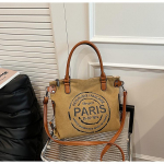 Suur retroh&otilde;nguline l&otilde;uendist kandekott &ndash; reguleeritav &otilde;larihm Vintage Pariisi templitr&uuml;kk &ndash; stiilne Crossbody kott naistele pruun/valge