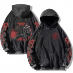 Harajuku Anime Berserk Guts Print Kapuutsiga meeste naiste Vintage Manga kapuuts Suures suuruses t&auml;navar&otilde;ivad Meeste puuvillane klassikaline dressipluus XXL must/punane