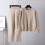 Naiste kaheosalised r&otilde;ivad, kootud pullover, laia s&auml;&auml;rega p&uuml;ksid, dressid dressidressid, sobivad salongikomplektid, tursked s&uuml;gistalvised naiste kampsunite komplektid one size fits all khaki