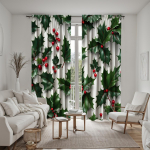 2 tk HD J&otilde;uluroheline leht valge &auml;&auml;r Pihlakamarjadega kardin Roheline digitaalselt tr&uuml;kitud kardin Kodu kaunistus stiil Kaunista W52H63inchW132H160cm