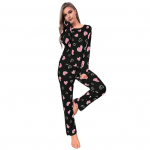 2 tk/komplekt Talvine naiste aluspesu komplekt Heart Print &Uuml;markaelus, pikkade varrukatega M must