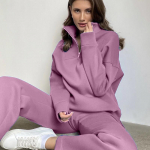 Naiste dressipluusid 2-osaline fliisvoodriga veerandlukuga pusa komplekt pullover top dressip&uuml;ksid puhkamiseks sobiv komplekt treeningkost&uuml;&uuml;m s&uuml;gis-talvised riided naistele L