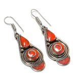 Natural Red Coral Gemstone Handmade Jewelry Earring 2.36 s2z42