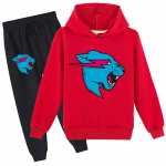 Mood Mr Beast Valgustus Kass Laste Poiste Kampsun Puuvillased kapuutsi ja p&uuml;kste komplektid 150 punane