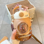 Lastele m&otilde;eldud k&otilde;rrega veepudelid t&uuml;drukutele 820 ml, suure mahutavusega armas laste Kawaii multifilmipudel &otilde;pilaste koolireisimiseks 820ml pruun