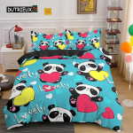 Multifilmist Panda Tekikottide Komplekt Poistele T&uuml;drukutele Lastele Teismelistele Pehme Mikrokiust Loomateemaline Panda Voodipesukomplekt Double Queen King Suurus 140x200cm 3pcs