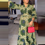 Naiste pluss suuruses V-kaelusega pikkade varrukatega tr&uuml;kimustriga kleidid 5XL roheline