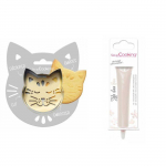 Kit pour biscuit en relief Chat + Stylo au chocolat blanc hall