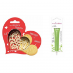 Kit pour biscuit en relief Coeur + Stylo au chocolat vert clair