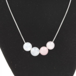 Pierres et Min&eacute;raux. Collier 4 perles Quartz rose + Pierre de lune 8 mm Chaine en acier inoxydable.