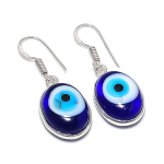 Blue Evil Eye Handmade 925 Sterling Silver Jewelry Earring 1.46 d3q00