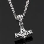 Punk Stainless Steel Norse Vikings Amulet Pendant Cord Odin's Gold Color Thor's Hammer Chain Necklaces Men ethnic Jewelry Gifts 60CM