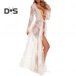 Bikini kampsun pikkade varrukatega paeltega avatud esiosaga pitskleit seksikas puhkusibluus ranna basseini kuumaveeallika pealekate must