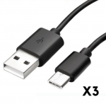 Cable USB-C pour OnePlus 10 Pro - OnePlus 9 - OnePlus 9 Pro - OnePlus 8 - OnePlus 8T - OnePlus 7T - Noir 1 M&egrave;tre [LOT 3] Phonillico&reg;