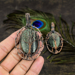 Banded Green Opal Handmade Copper Wire Wrap Jewelry Pendant 3.31 q2o25