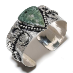 Ruby in Fuchsite Ethnic 925 Sterling Silver Cuff Bangle Adjustable V5y60