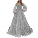 Naiste &otilde;htukleit V kaelusega laternaga varrukatega l&auml;ikiv litritega p&auml;rlitega polsterdatud A-kujuline p&otilde;randapikkus v&otilde;rk Kahekihiline kokteilipeokleit pidulik balli kleit 3XL hall