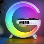 Multifunktsionaalne 3-&uuml;hes juhtmevaba laadimisaluse alus Bluetooth-k&otilde;lari ja RGB &ouml;&ouml;lambiga Kiirlaadimija jaam nutitelefonidele iPhone Samsung Xiaomi Huawei valge