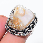 Natural Biwa Pearl Gemstone 925 Sterling Silver Jewelry Ring Size 7 h9p52