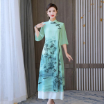 Hiina stiilis tang-&uuml;likonna Hanfu Qipao siidist kleit, elegantne ja v&auml;&auml;rikas kleit 4XL heleroheline v&auml;rv