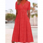 YYFS naistemood suvise kevade &uuml;hev&auml;rvilise tr&uuml;kiga l&uuml;hikeste varrukatega V-kaelusega vabaajakleidid XXXXXL arbuusipunane v&auml;rv