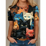 Naiste T-s&auml;rk 3D kassiga prinditud riided Summer Crew Neck Fashion l&uuml;hikeste varrukatega Elegantne vabaaja &uuml;laosa lahtine T-s&auml;rk naiste riided S