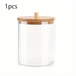 Akr&uuml;&uuml;list Qtip hoidiku jaoturi purgid bambusest kaanega, vatipadjakese &uuml;mmargune tampoonihoidja vannitoatarvikute hoidmiseks Korraldage