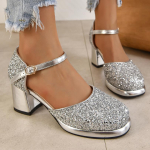 Suurused Sequin Kangas Lapitehnika PU &Uuml;mar Varvas Paks Konts Bling Sandaalid Pahkluu Pandlaga Madal S&auml;&auml;reosa Super Suur K&otilde;rge Kontsaga Sandaalid 34 h&otilde;be