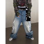 ZYLLO Y2K Ameerika vintage kirju totemi mustriga baggy teksad naiste k&otilde;rge v&ouml;&ouml;kohaga laia s&auml;&auml;rega teksad naiste Harajuku trendikad hip-hopi teksad S