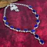 Sinise safiiriga kaelakee, k&auml;sitsi valmistatud v&auml;&auml;riskivist kaelakee, 925 sterlingh&otilde;bedast kaelakee, antiiksed ehted, kihluskingitus