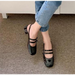 Uued Klassikalised Punased Mary Jane Kingad Naistele Lakknahast Keskmise K&otilde;rgusega Kontsaga Sandaalid Kahe Pandlaga Rihmad Kingad Femme Slingback Kinga Zapatos Mujer 38 must