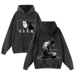 Jaapani Anime Vagabond Musashi Miyamoto Tr&uuml;kitud Kapuutsiga Meeste Manga Puuvillased Kapuutsid Vabaaja Vintage Streetwear Harajuku Meeste Dressipluus M black