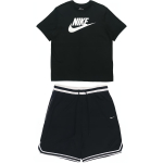 Nike &Uuml;mmarguse kaelusega L&uuml;hikeste varrukatega Kiiresti kuivav Topp ja Pingutusn&ouml;&ouml;riga Keskmise v&ouml;&ouml;kohaga L&uuml;hikesed p&uuml;ksid Vabaaja spordikomplekt Meeste komplektid Must AR5005-010+DH7161-010 M