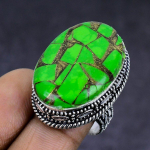 Copper Green Turquoise gemstone 925 Sterling Silver Jewelry Ring Size 7.5