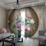 Hiina kardin Hiina stiilis Tindi maastik Bambus Lootos &Otilde;nnelik ja Rikas Elutuba Magamistuba kardinad Poolvarjutav Dekoratsioon (W50cmxH130cm)x2&Grommet Top