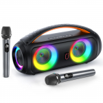 Karaoke masin kahe mikrofoniga ja s&auml;ravate tuledega, IPX5 veekindel Bluetooth k&otilde;lar puldiga v&auml;litingimustesse