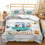 Camper Time Prindiga Voodipesukomplekt 3D Matkaauto Tekikott Reisimise Teema Multikas Matka Tekikoti Kate T&auml;is King Teismelistele T&auml;iskasvanutele 70x133cm 2pcs